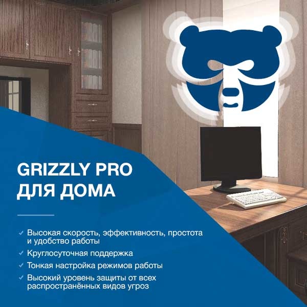 Grizzly Pro Антивирус для Дома на 2 ПК Электронная версия Grizzly Pro Антивирус для Дома на 2 ПК Электронная версия